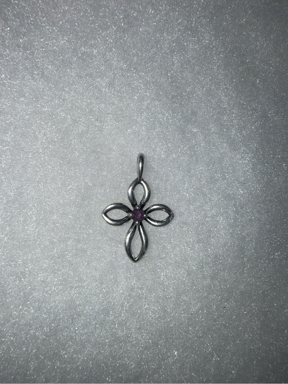 James Avery Silver Floral Cross Pendant with Purple Stone